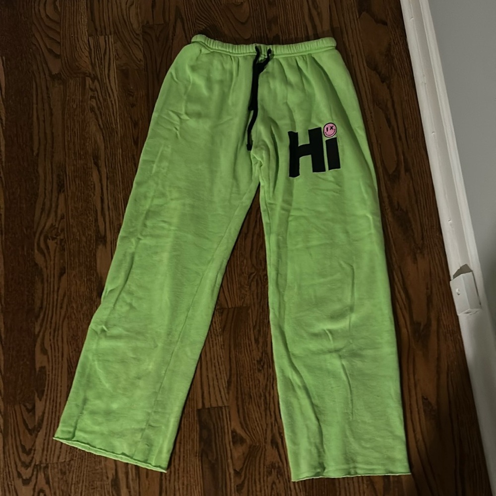 Green Love Junkie extra large kids wide leg sweatpants.